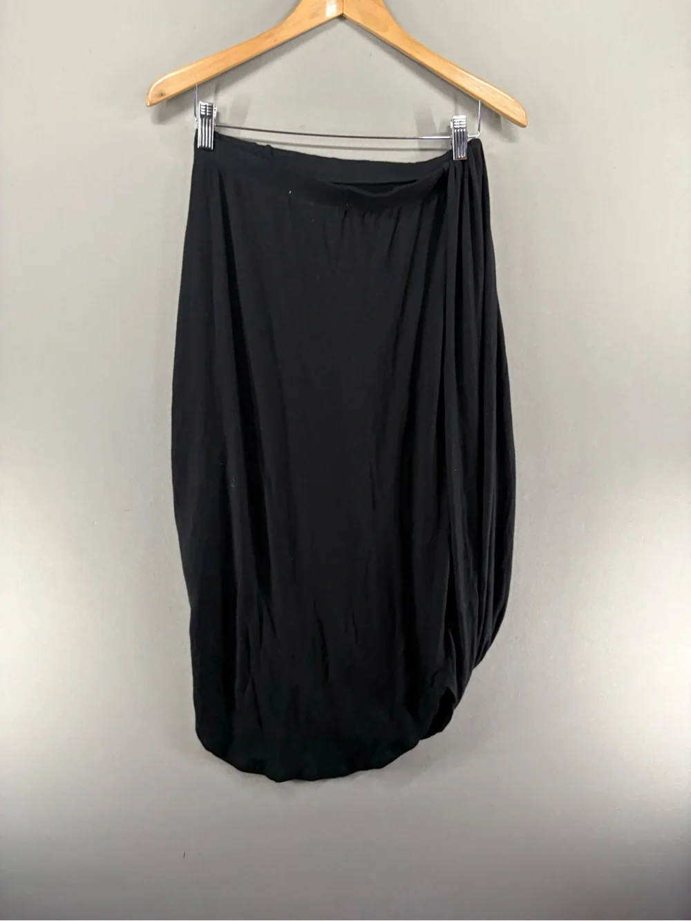 FP BEACH Free People Small Black Daphne Midi Skirt Stretch Jersey Knit Gathered